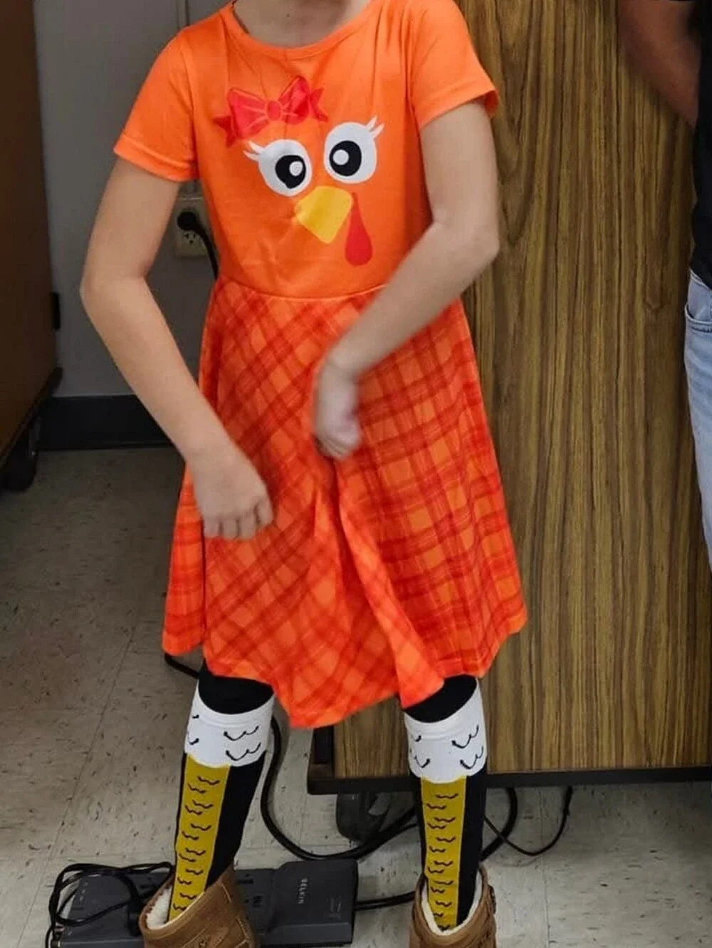 Deerose Boutique Girls Orange Plaid Turkey Thanksgiving Dress